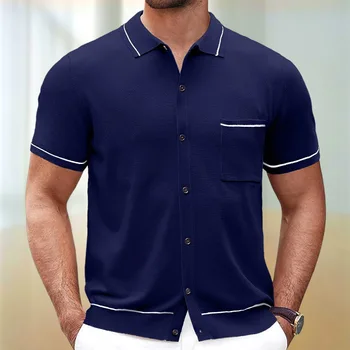 High quality casual spocket t shirt navy blue polo shirt button down knitted shirt