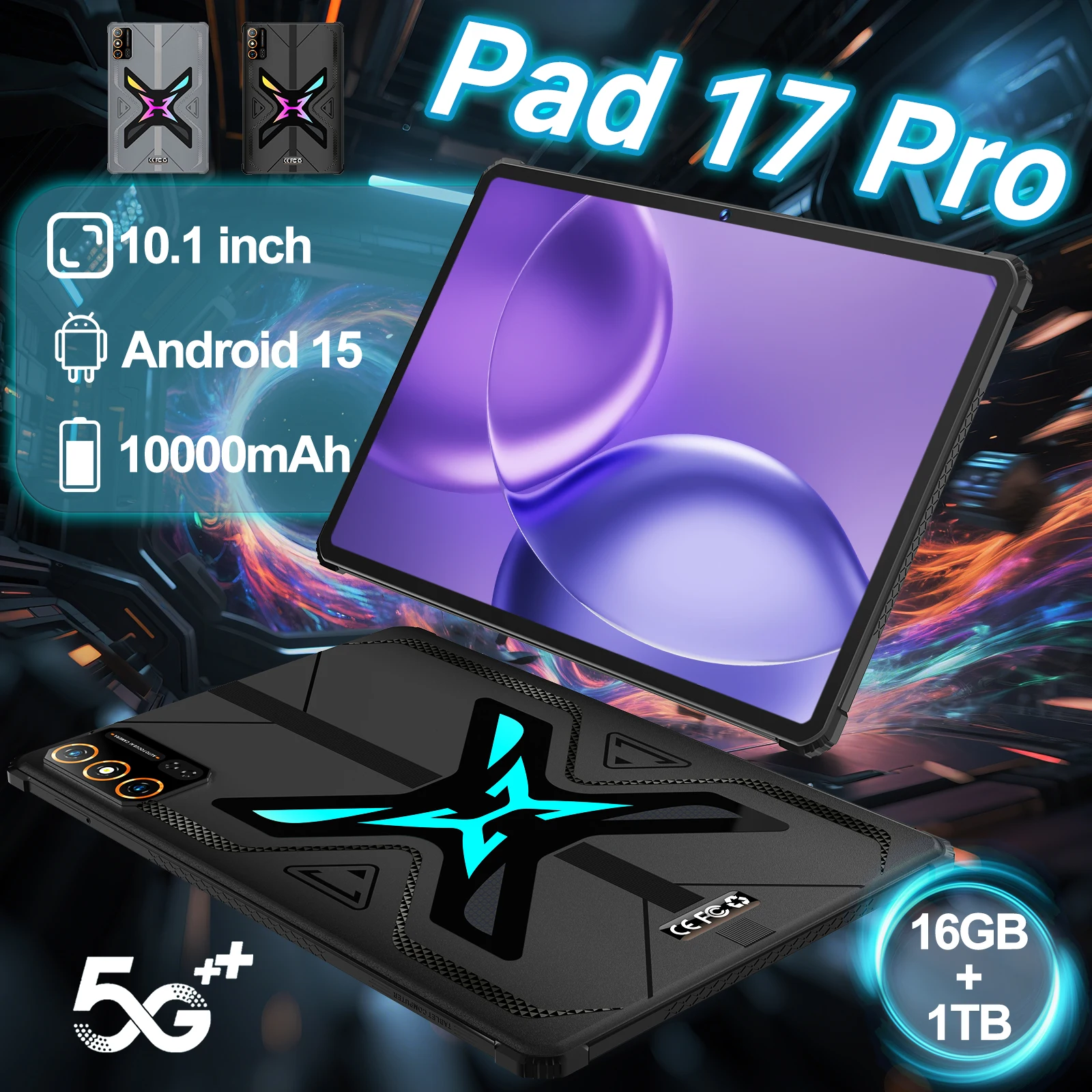 New Arrival 10.1 Inch Pad17 Pro Plus Tablet PC - 16GB RAM, 1TB ROM