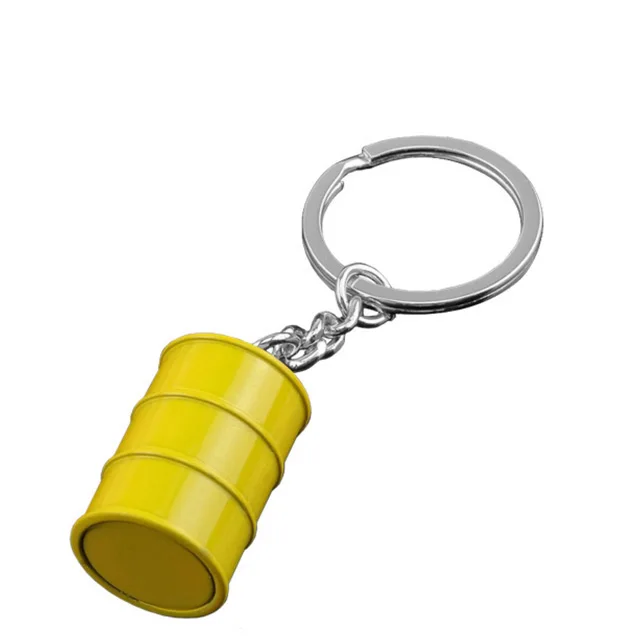 Custom Logo Mini 3D Oil Drum Keychain Round Barrel Shape Metal Key Chains Promotional Giveaways