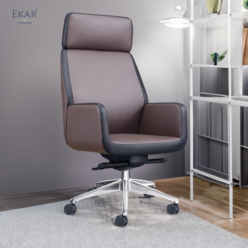 Elegant Top-Grain Leather Office Chair with Sturdy Steel Frame factory