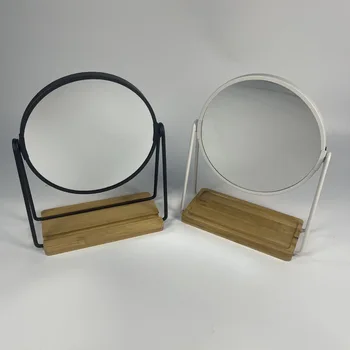 Custom Logo Bamboo Round Pocket Makeup Vanity Decorative Mirrors Storage Black Mirror Magnifying Feature Factory Price