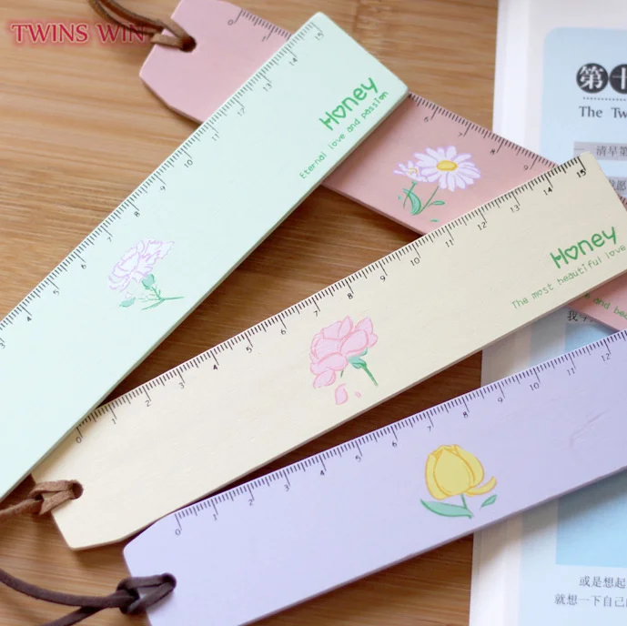 Деревянные весы 15 см офисные канцелярские товары школьные принадлежности прямая Линейка с цветком 343