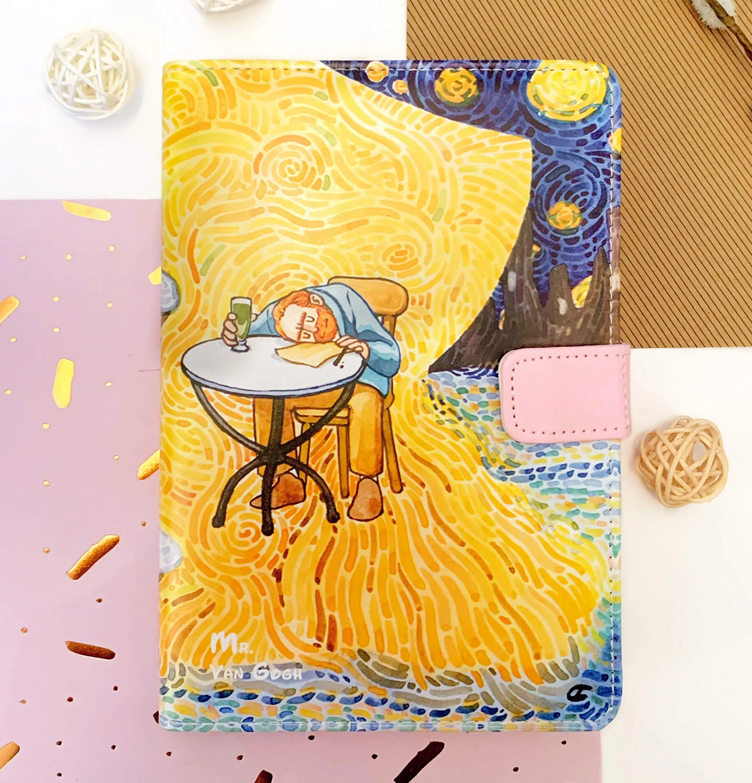 Creative the Starry Night Notepad Vincent Van Gogh Series Book Students Gift Notebook Leather Spiral Binding Paper Printed PVC