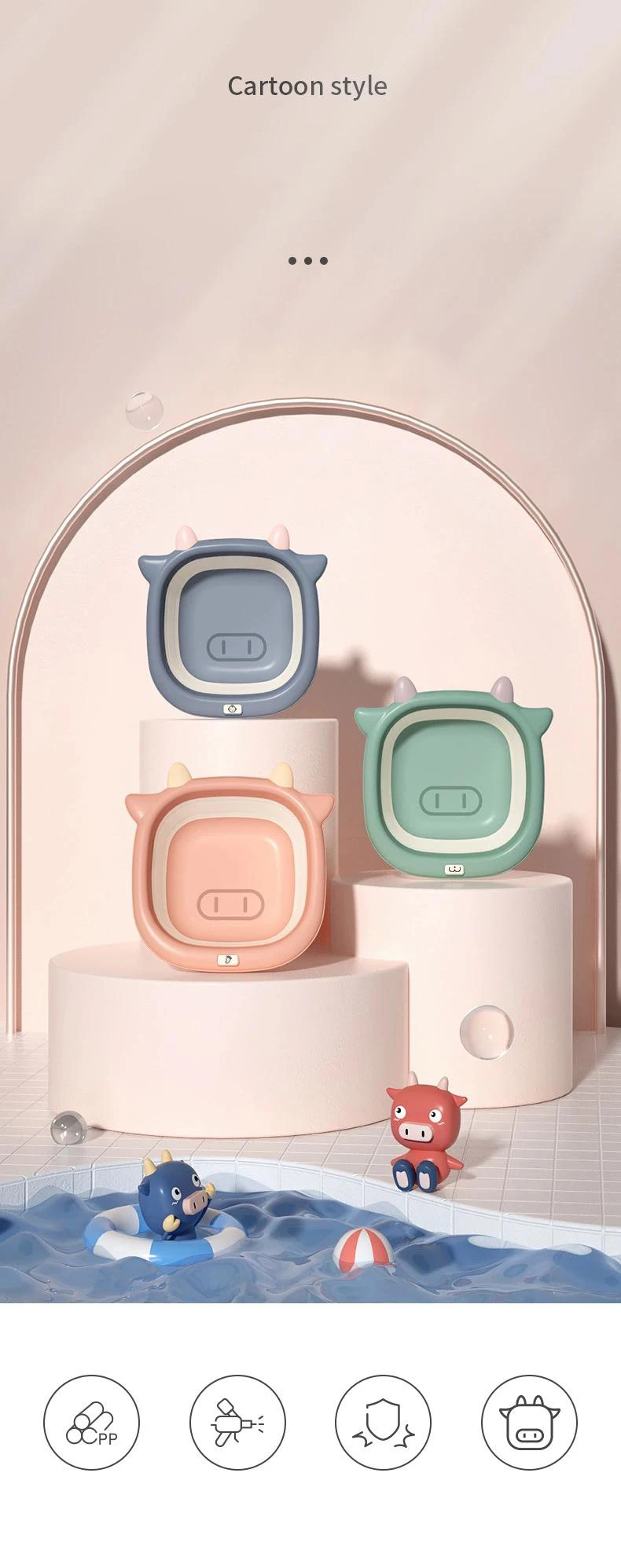 Multi Function Baby Folding Basin Cartoon Design Baby Face Wash Basin