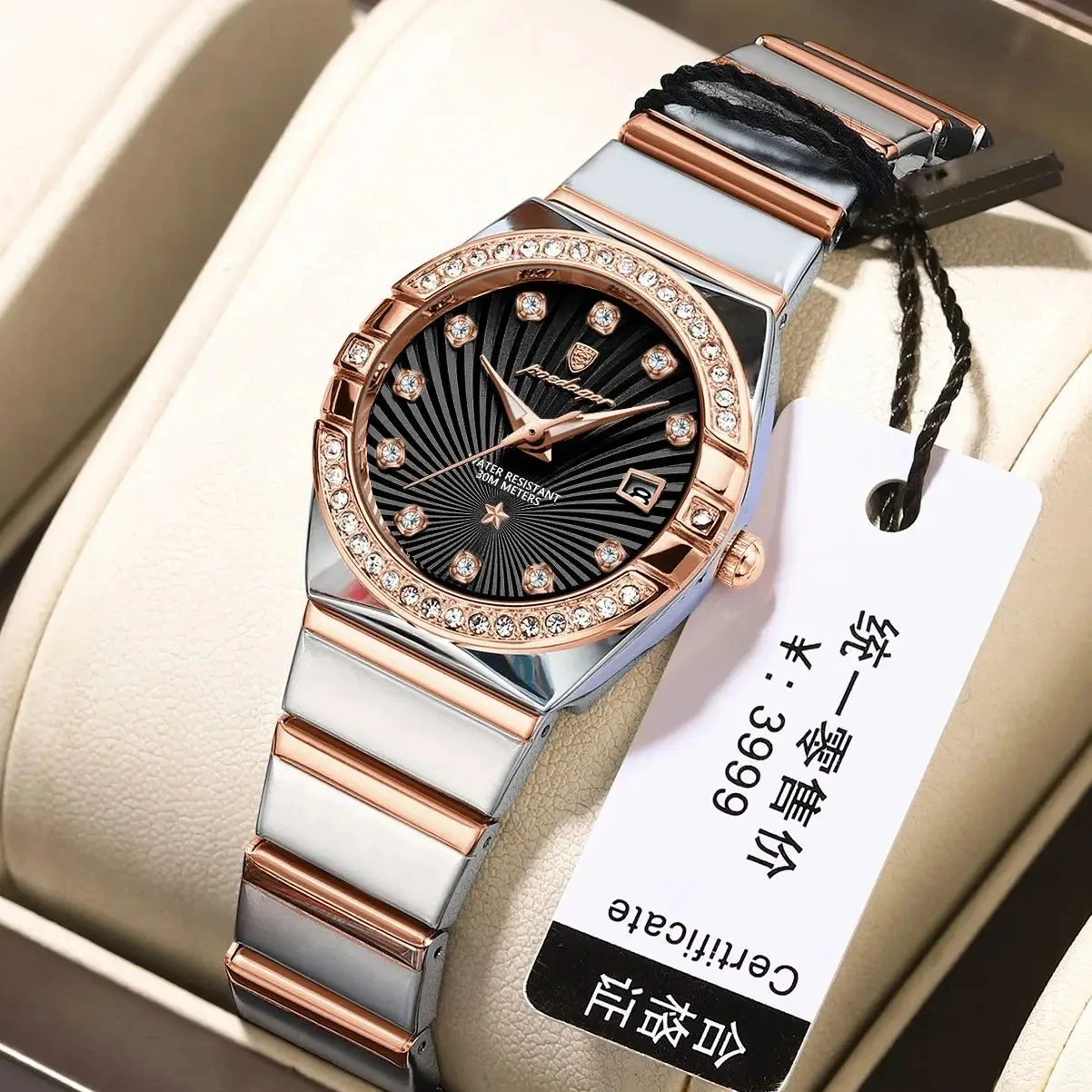 Womens Gold White Analog Quartz Stainless Steel Waterproof Luxury Bracelet Watch Ophelia Mini Two Tone Gold main image 2