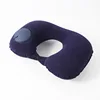 Dark blue flocked inflatable u pillow - single pack