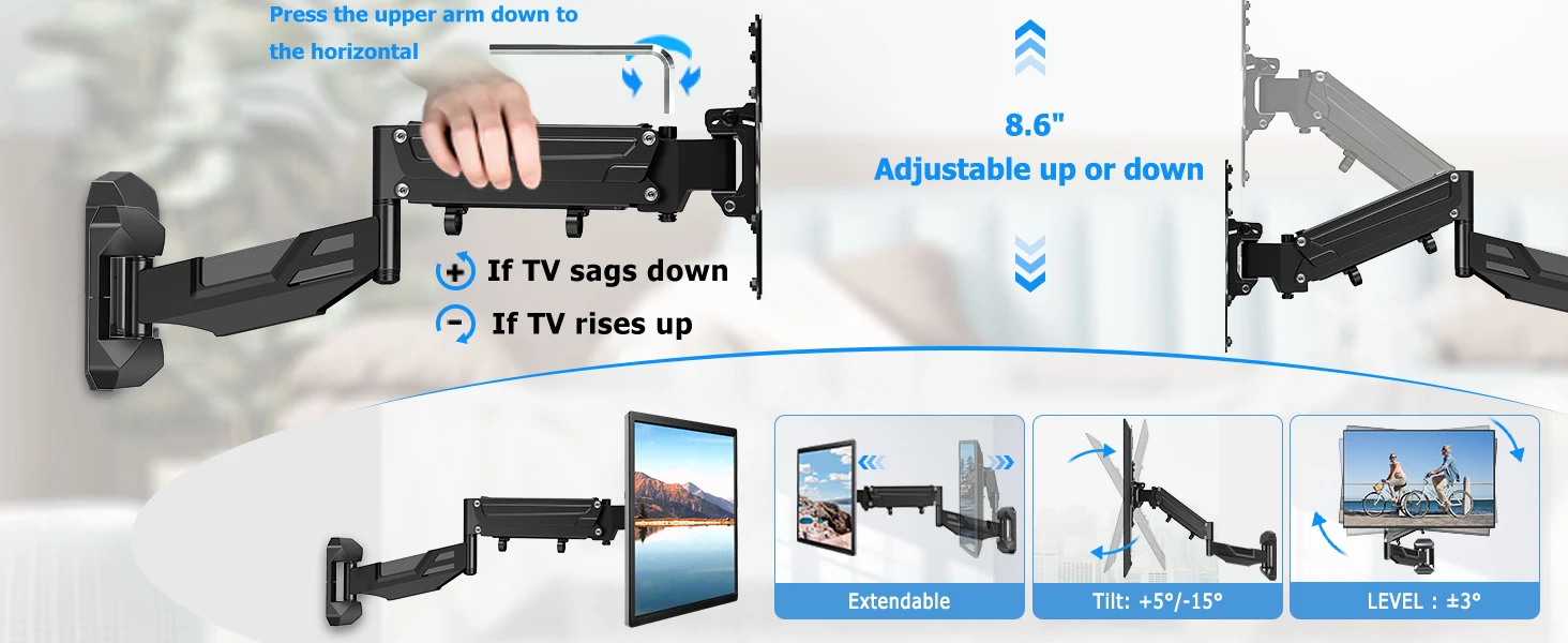 Mountup 2655 Inch Tv Bracket Gas Spring Full Motion Height Adjustable