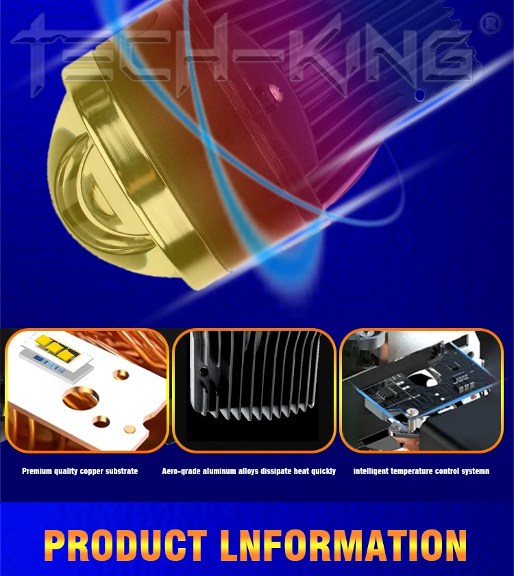 TECH KING Car lens fog light led matrix straight headlamp for car universal use fog light headlamp auto laser lens fog lamp