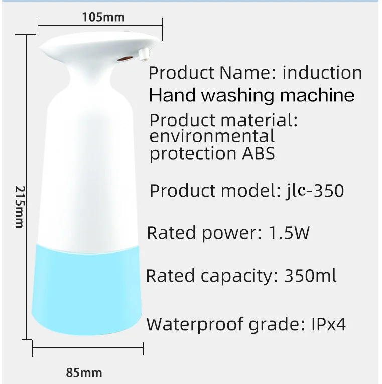 ABS auto touchless hand foam spray liquid automatic sanitizer soap dispenser with hook for Wall 350ml