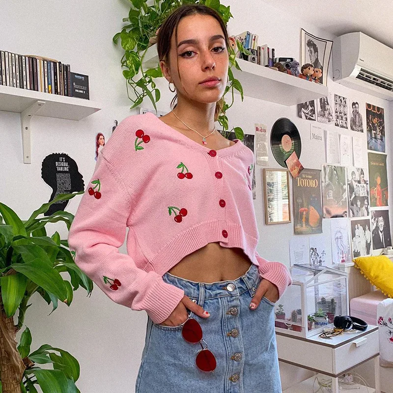 
Удобный женский свитер Sweet Cherry, женская блузка, осенняя женская одежда 