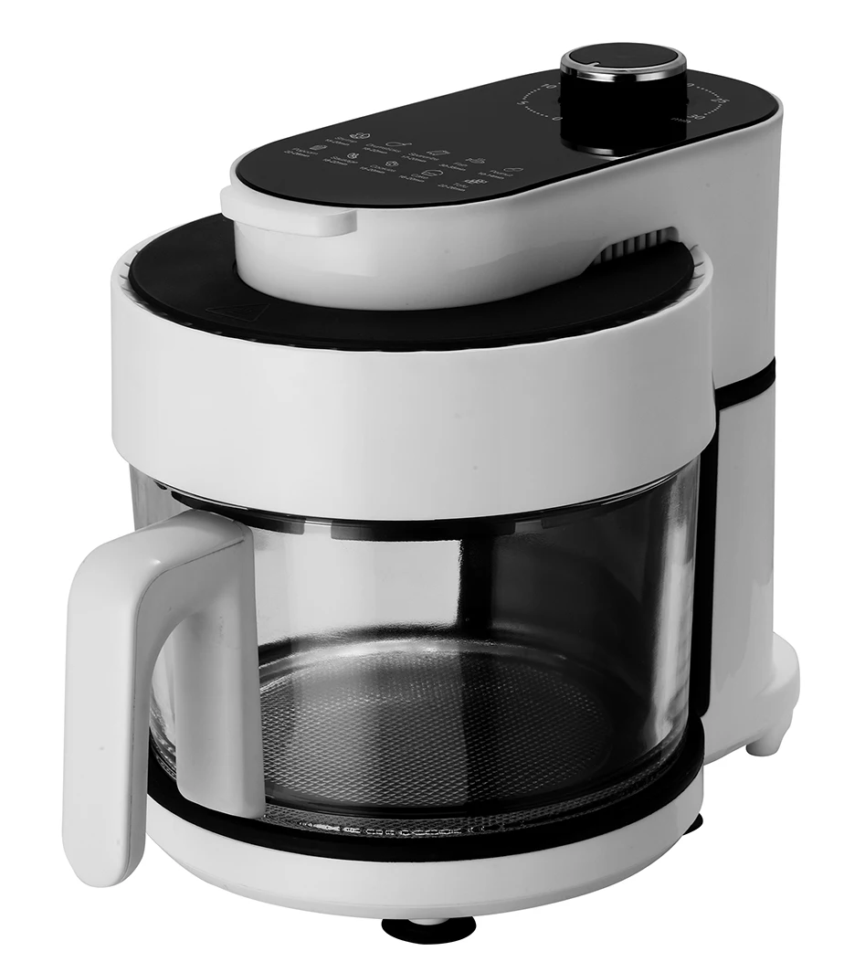 Jewin Modern Electric 1400W Full Transparent Glass View Air Fryer 3.1-4.0L Mechanical LCD Display Knob Control Oil-Free Hotel