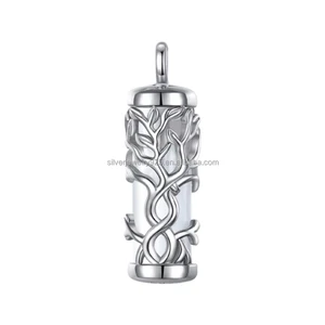 Customized Trendy Style 925 Sterling Silver Tree Glass Cylinder Ashes Memorial Ashes Urn Pet Cremation Jewelry Pendant