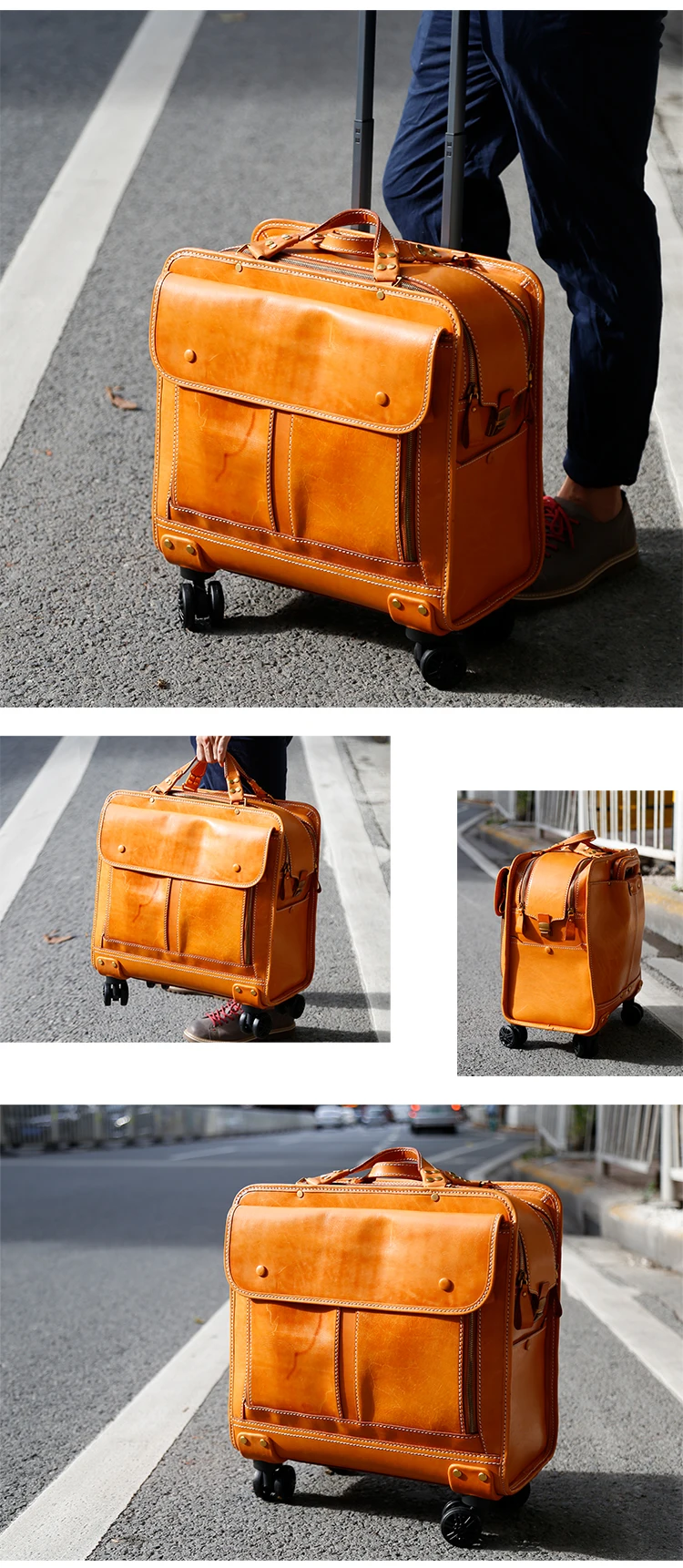 Guangzhou Travelling Bags Trolley Luggage Custom Suitcase Genuine Leather Luggage Bags Cases Travel 4 Wheels Trolly Bag