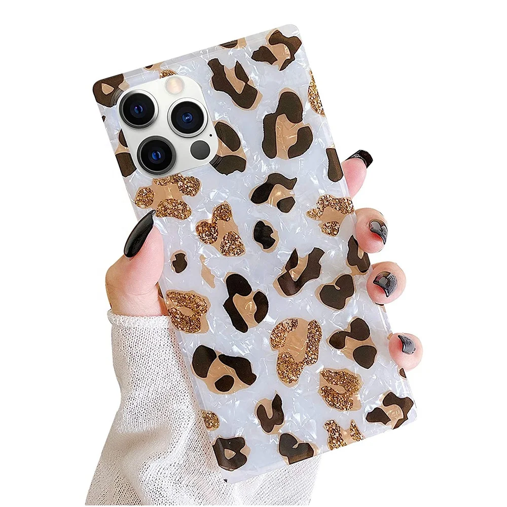 Fashion Leopard Shell Square Phone Case Cute Animal Imd Print Soft Tpu Cover Case For Iphone 13 12 11 Pro Max Xr Xs Max 8 7 Plus Buy Square Case For