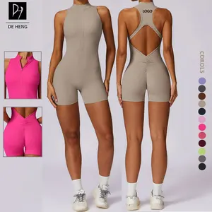 New Sports One Piece Rompers Women Jumpsuit Sleeveless Backless Yoga Bodysuit Activewear Plus Size Half Zipper Women Jumpsuits