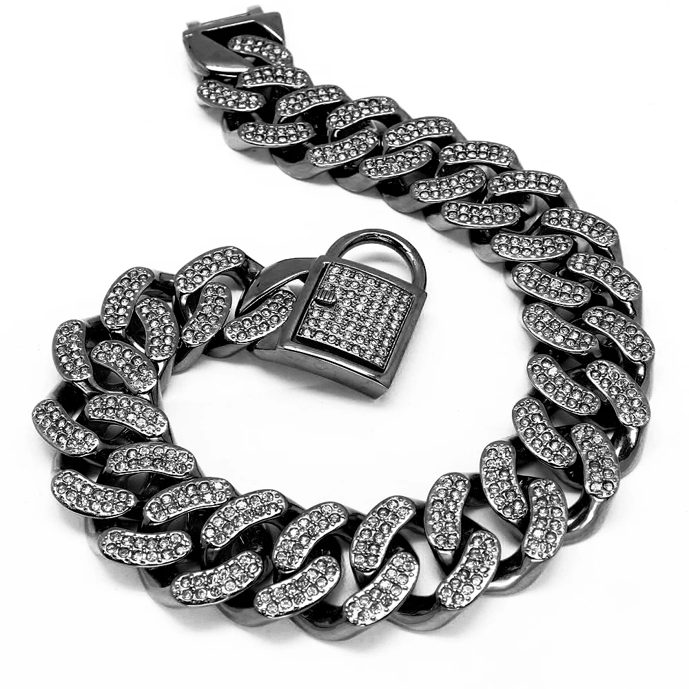 Stainless Steel Chunky Dog Cuban Chain Plated 18k Silver Diamond Pet