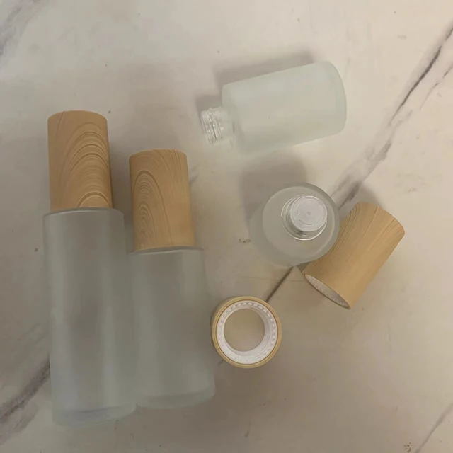 Hengjian 20ml 30ml 40ml 60ml 80ml 100ml 120ml Frosted Glass Cosmetic Lotion Toner Cream Bottle with Plastic Bamboo Pattern Cap