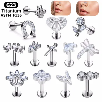 G23 Titanium Zircon Inlay 16G Internal Thread Ear Piercing Earrings for Tragus Cartilage Lip Fashion Body Jewelry for Women