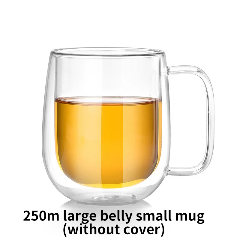 Оптовая продажа, прозрачная кофейная кружка из боросиликатного стекла 350 мл, изолированная двойная стеклянная кофейная чашка эспрессо с ручкой