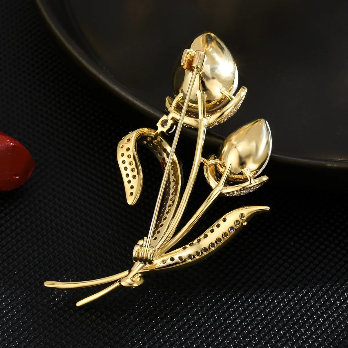 Elegant SUYU Double Headed Tulip Brooches - 14K Gold Plated