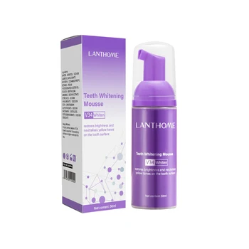 V34 Purple Multi-Purpose Teeth Whitening Mousse Quick Home Use Oral Care Product for Removing Yellow Stains Blemishes