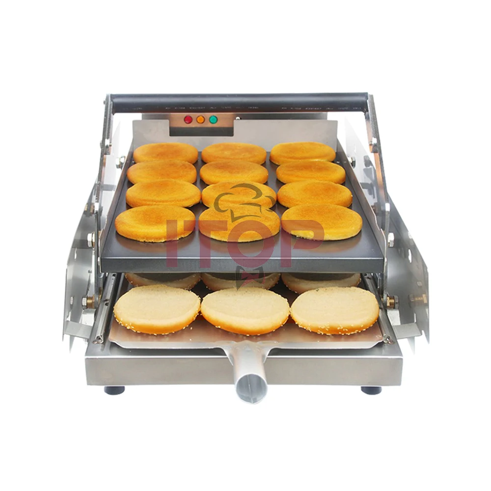 12 Pieces Hamburger Bun Toaster Automatic Commercial 2000w Electric  Conveyor Burger Bun Toaster