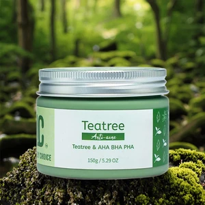 Custom Oil-Free Vegan Green Clay Mask for Acne Control Tea Tree & AHA/BHA/PHA Infused Face Formula for Blemish-Prone Skin