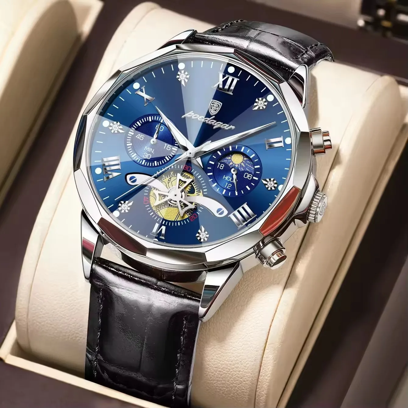 Poedagar 938 Wholesale Leather Strap Watch for Men Quartz Movement Waterproof Luminous C aperçu 17