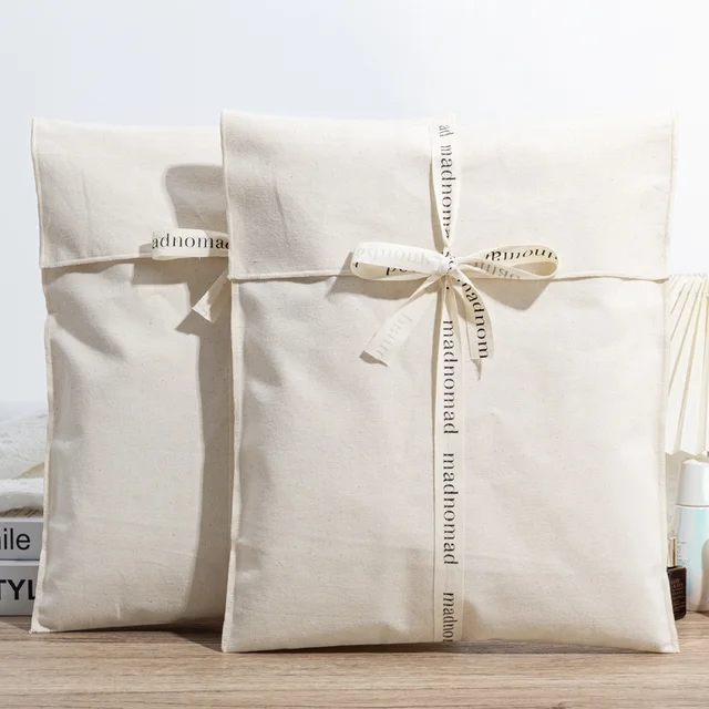 Recyclable Cotton Canvas Gift Envelope Flap Tote Bag Custom Logo Print for Jewelry Shoes Cosmetics Clothing Packaging