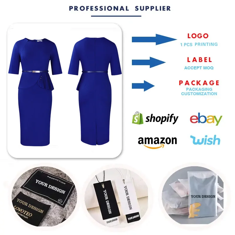 Elegant Half Sleeve Office Dress For Women With Belt, Casual