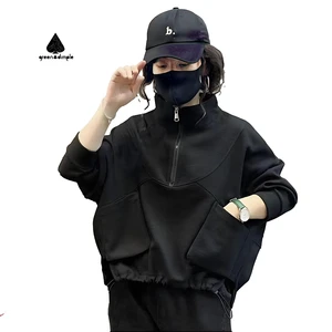 Custom Women Fall Half Zip Pullover Warm Fleece Cotton Blank Oversized Ladies Quality Sweatshirt Clothes with Pocket