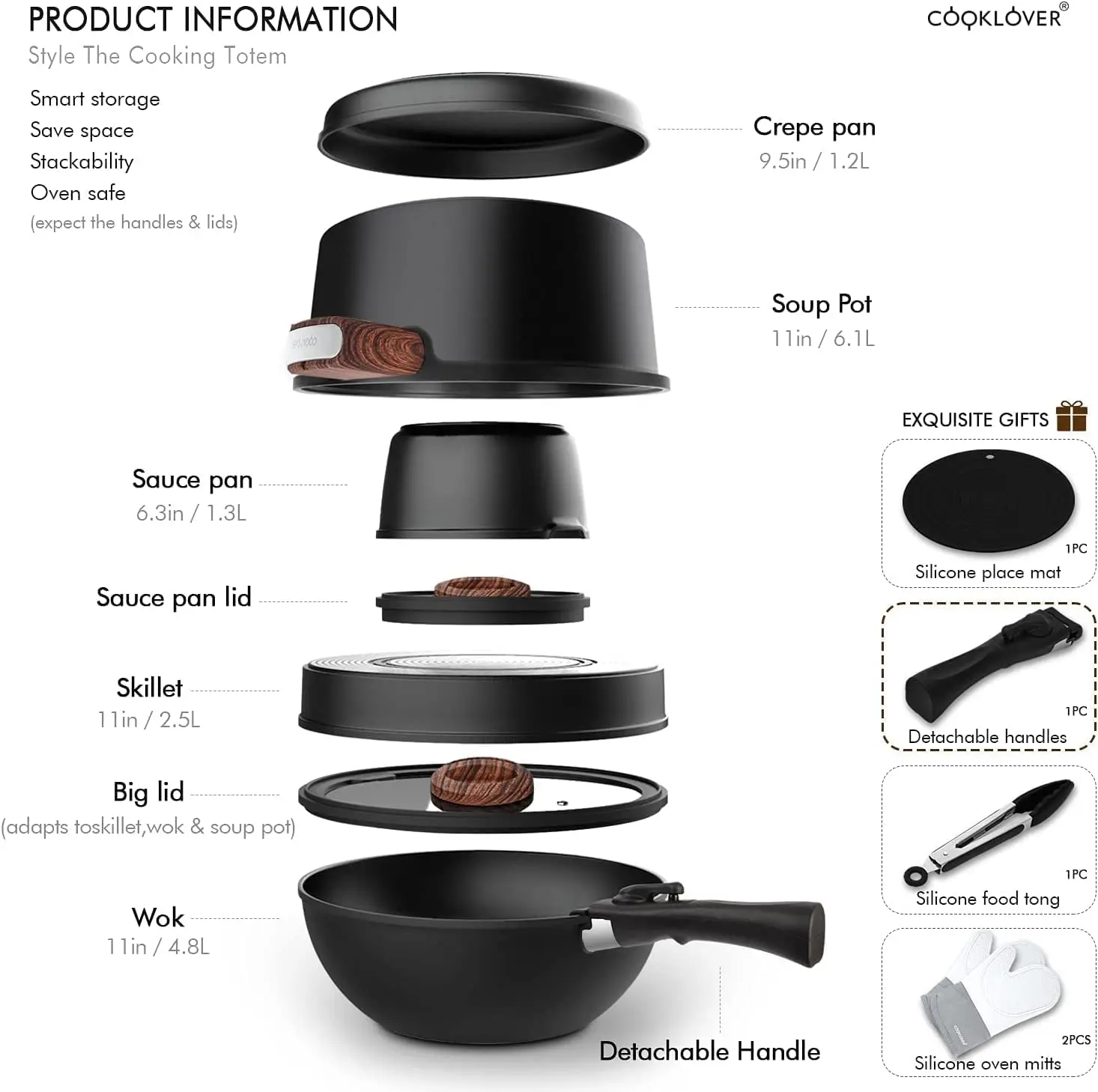 Cooklover Best Kitchen Ware Modern Induction Cooking Pot Cookware Set Glass Lid Made Aluminium Silicone Marble Bakelite Home Use