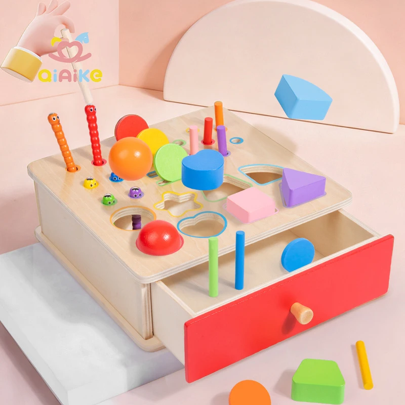 Montessori na Kahoy na Laruan para sa mga Bata: Geometric Shape Sorting Coin Box para sa Pagkilala sa Kulay, Pagpapadala at Pagkuha ng Bagay, Insect Stick na Laruan para sa Edukasyon ng mga Bata