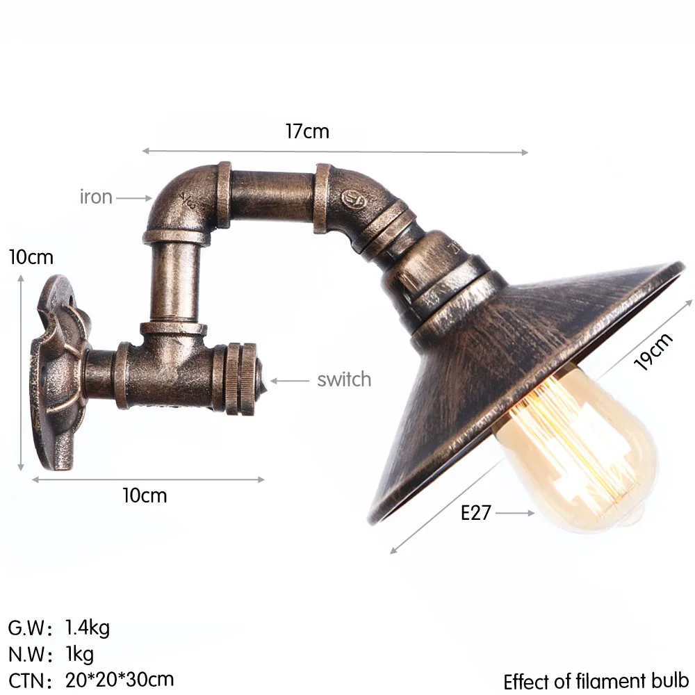 Moroccan industrial decorative vintage rustic metal water pipe wall mounted light