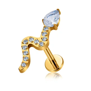 G23 Titanium Snake Labret Stud Helix Ear Cartilage Earrings Gold Zircon Lip Ring Bar Body Piercing Jewelry for Women Weddings