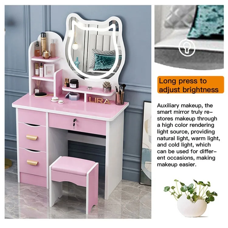 Hotel Bedroom Furniture Women Elegant Storage Cabinet Hair Makeup Dressing Table Wooden pink White Cheap Dresser for Bedroom