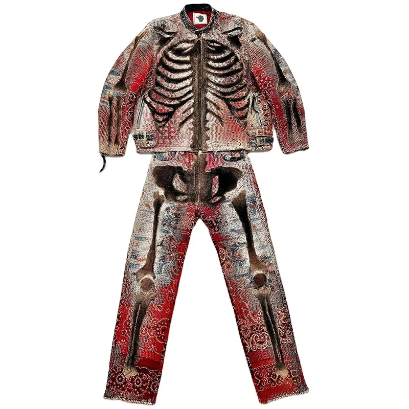 DiZNEW Two Custom Jeans Set Washed Printed Denim Jacket Set Jeans Set Clothes Men Jeans