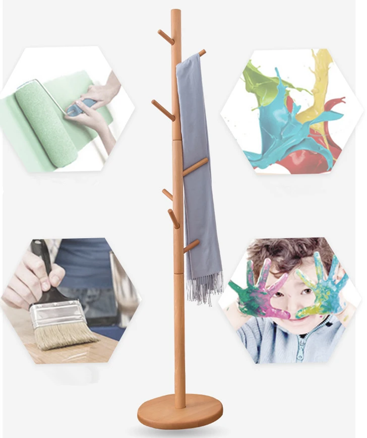 Sturdy Wooden Standing Stand Entryway Hall Tree Coat Racks With Solid