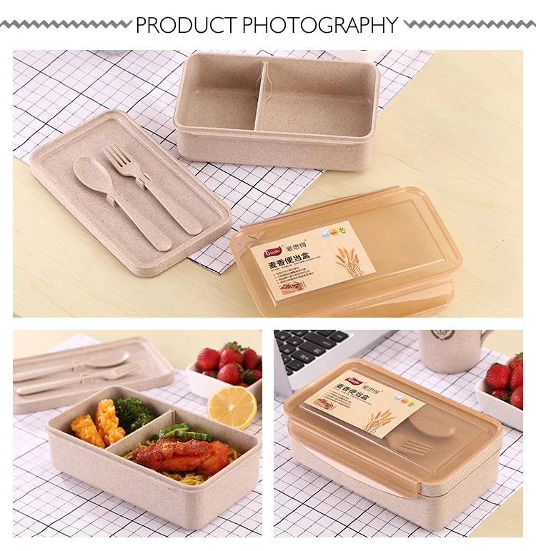 Wheat Straw Bento Box Snack Box Four Grid Transparent Cover - Temu