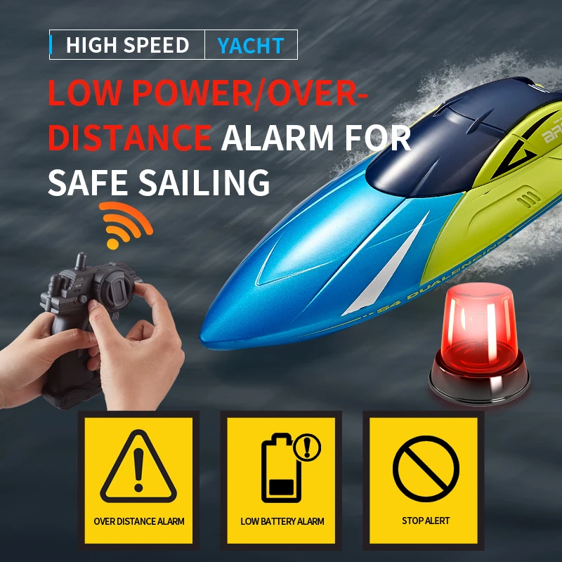 Bemay Toy Mini Remote Control Boat, 15KM/H High Speed Double Propellers Boat, Water Sensing Speedboat With Light