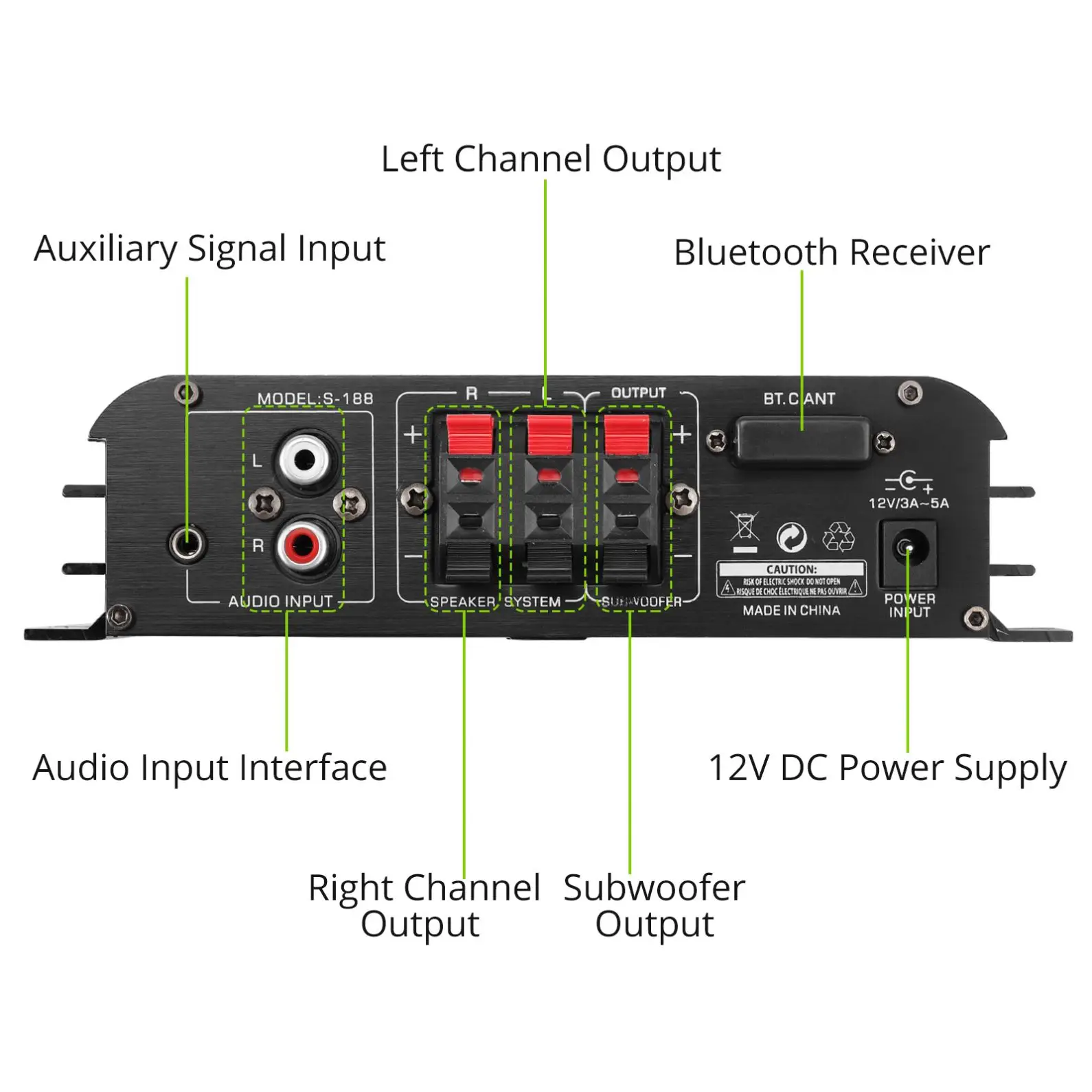 S-188 BTステレオHiFiアンプ 2.1CHオーディオパワーアンプ 音質制御