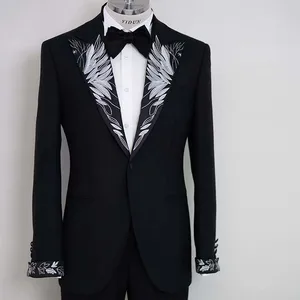 Custom Men's Slim Wool Blazer Bespoke Made Measure Embroidery Breathable Plus Size Wedding Groom Suits Zipper Single Breasted