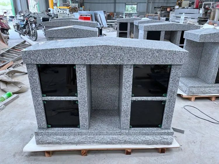 2 Niche Gray Granite Columbarium with Black Door  and Vase 1 Year Warranty Tombstones and Monuments