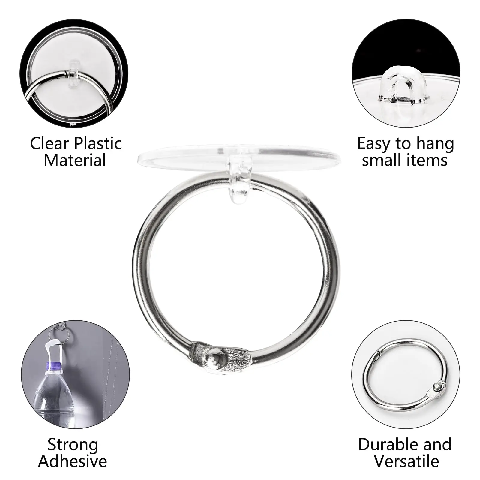 30 Pcs Self Adhesive Ceiling Hook Small Disc Hanging Hook with 3 cm Stainless Steel Ring Clear Waterproof Wall Hooks