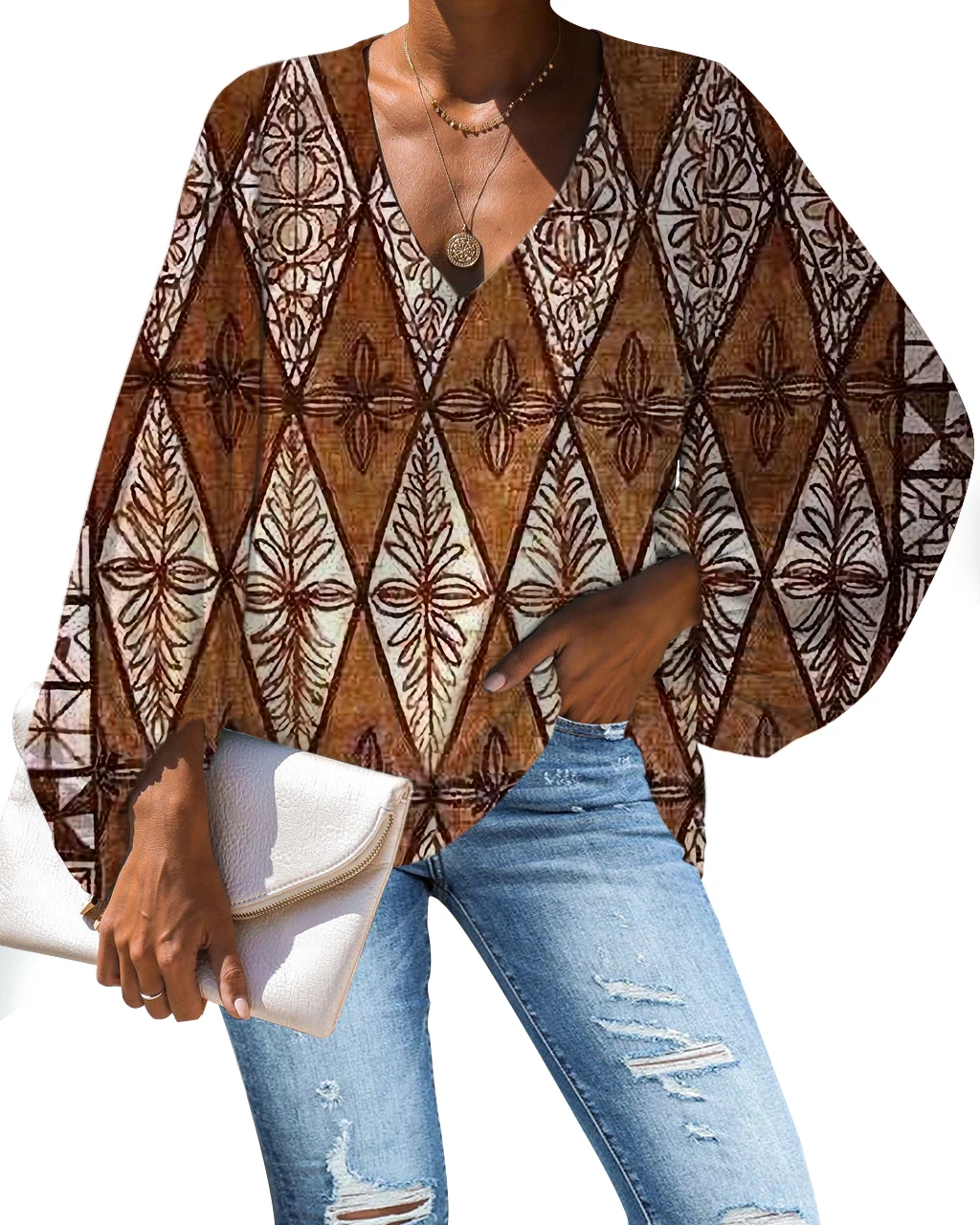 Оптовая продажа с фабрики, женские блузки с этническим принтом в стиле полинезийского Самоа, Модные свободные шифоновые женские блузки по индивидуальному заказу