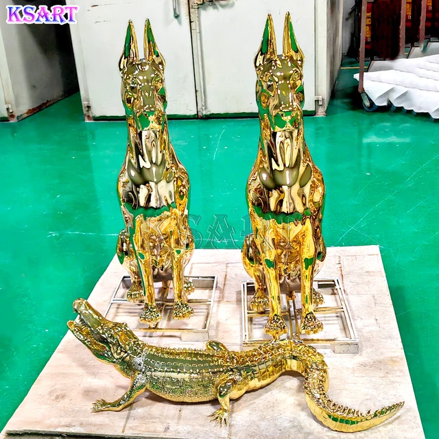 Crocodile sculpture resin crafts home decoration electroplating crocodile shop exhibition chrome-plated decoration