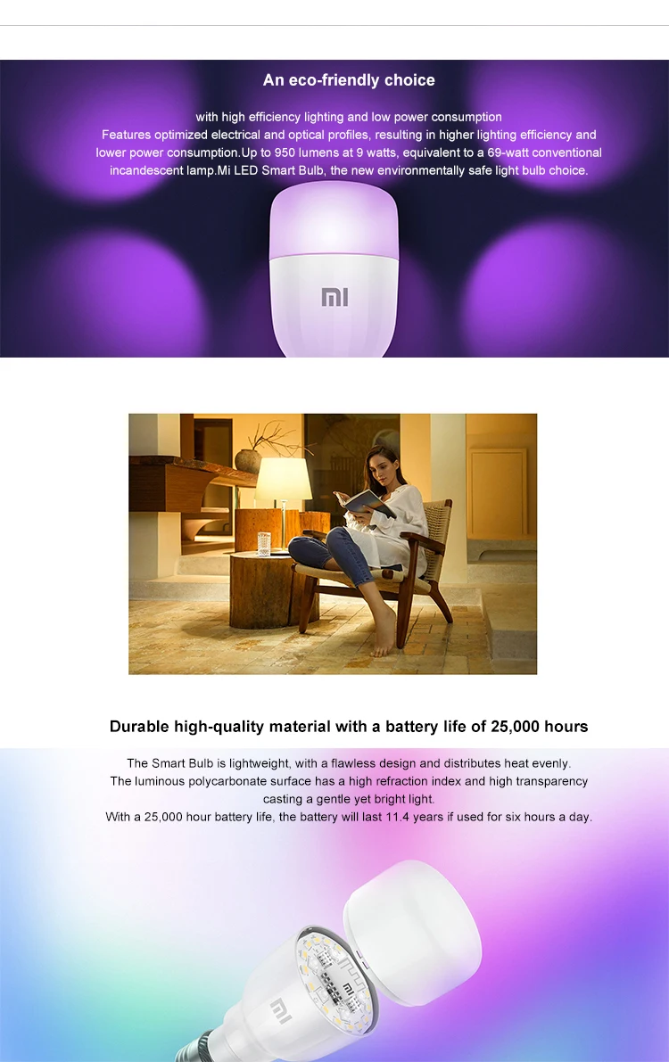 Xiaomi Led Rgb Bulb Light 950lm Wifi Mi Led Smart Bulb Essential White ...