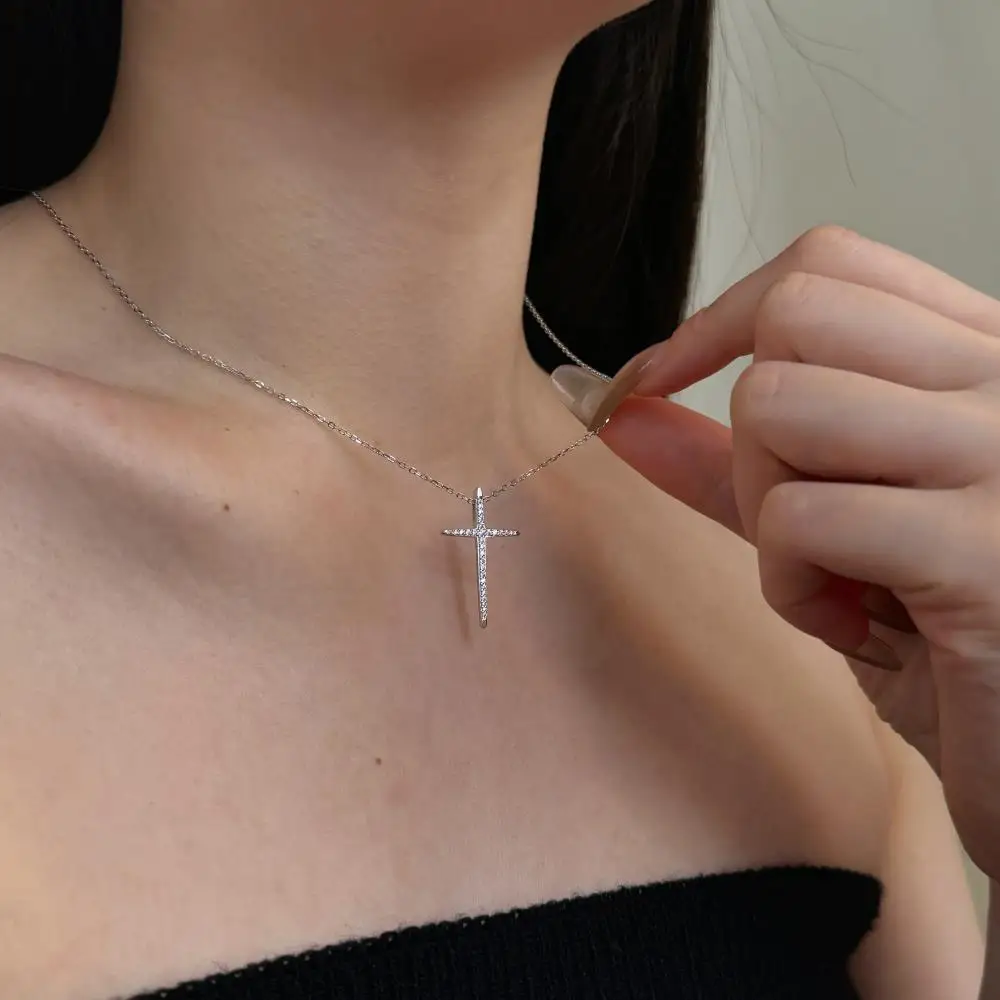 KAKODIY small zircon women's necklace jewelry 925 sterling silver 18K gold plated religious cross pendant necklace detail 6