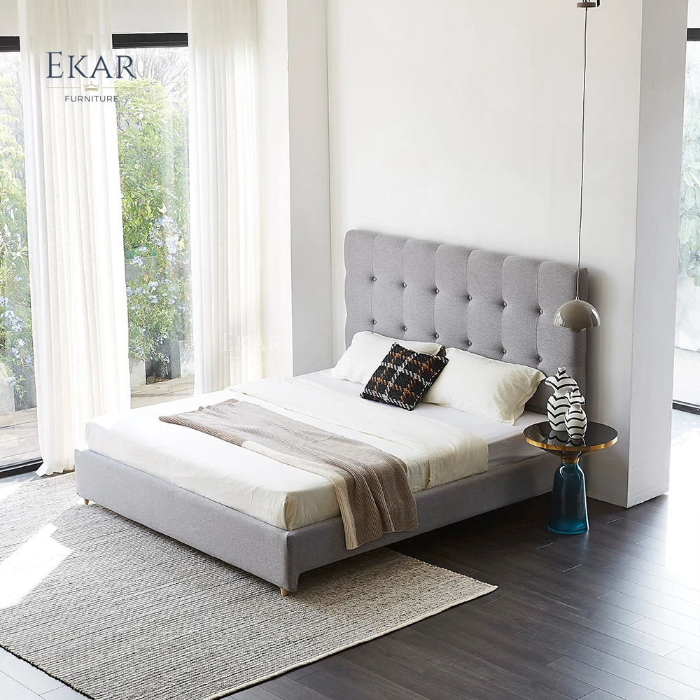 product new design ekar nappa leather and half leather waffle pattern bedroom bed-66