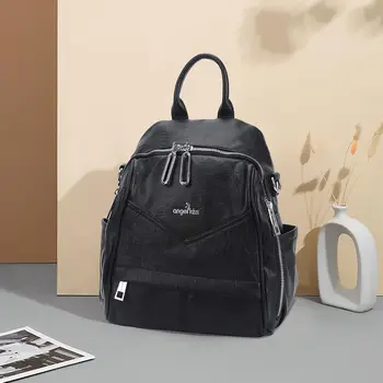 Women's Small Backpack Purse Soft Vegan Leather with Removable Strap Polyester Roomy Designer Ladies Shoulder Handbag Black